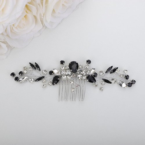 Teyglen Bride Crystal Wedding Hair Comb Black Rhinestone Bridal Side Comb Wedding Hair Accessories Teardrop Crystal Hair Piece Black Headpiece for Women Bride Girls (Black)