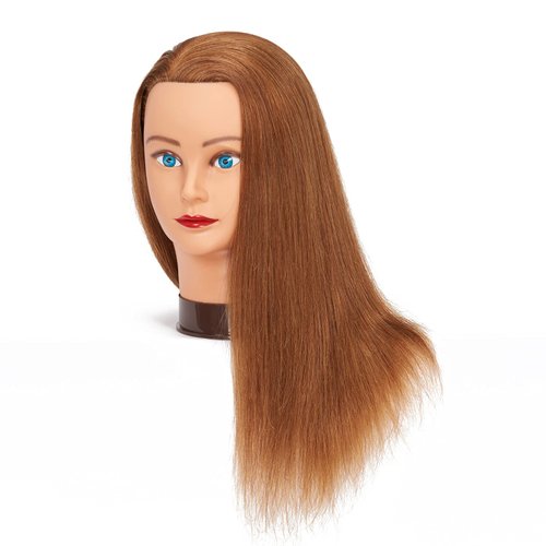 Traininghead Mannequin Head with Human Hair Manikin Training Practice Head Cosmetology Doll Heads for Hairdresses with Clamp Stand (Golden Brown)