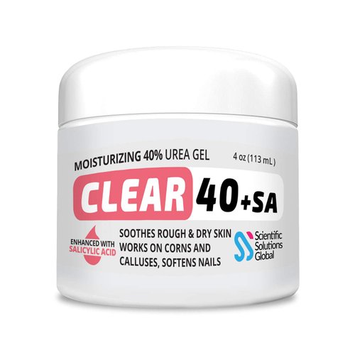 CLEAR Urea Cream 40% +2% Salicylic Acid (4oz) | Softens Cracked Heels & Dry Skin Urea Salicylic Acid Cream- Tea Tree & Coconut Oil | Salicylic Acid Foot Cream for Callus & Corn Treatment | Made in USA