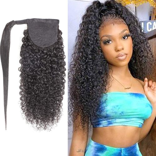 Kinky Curly Ponytail 3C Curly Human Hair Ponytail with Wrap Around Brazilian Ponytail Afro Curly Hair Clip in Ponytail Extension 130Gram 100% Remy Real Brazilian Hair Ponytail 22 Inch