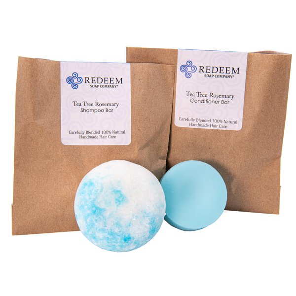 Redeem Soap Company - Tea Tree Rosemary Shampoo Bar and Conditioner Bar, Made in the USA, 3 oz Shampoo Bar, 1 oz Conditioner Bar, Zero Waste, No Plastic, SLS Free, Paraben Free…