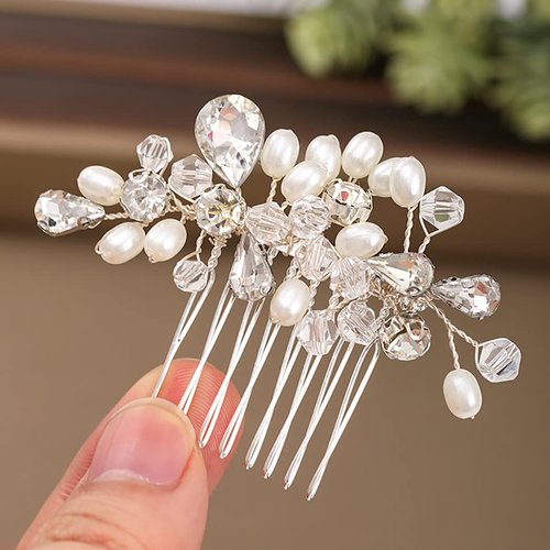 Bmirth Wedding Hair Comb Pearl Bride Headpieces Rhinestone Bridal Hair Jewelry Silver Hair Accessories for Women and Girls