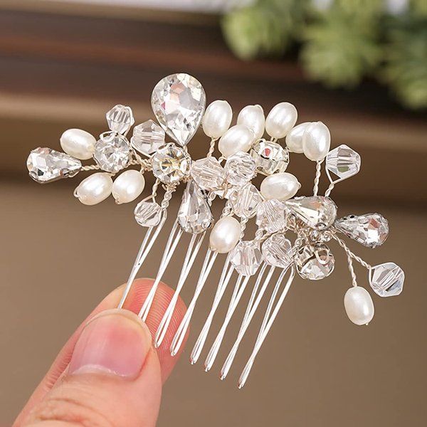 Bmirth Wedding Hair Comb Pearl Bride Headpieces Rhinestone Bridal Hair Jewelry Silver Hair Accessories for Women and Girls