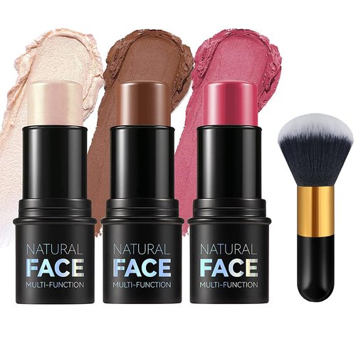 3 Pcs Contour Stick Set Multi Face Makeup Pencil Kit Shades Highlighter Stick Bronzer Stick Blusher Stick Waterproof Long Lasting Contour Stick Smooth Natural Contouring Illuminator