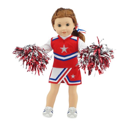 Emily Rose 18 Inch Doll Clothes & Accessories | 7 PC USA 18" Doll Cheer Cheerleader Sports Outfit Toy Gift Set Girls, Including 18-in Doll Shoes and Pom-Poms Accessory! | Fits Most 18" Dolls