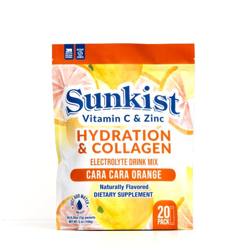 The Frozen Bean Sunkist Collagen + Hydration Cara-Cara Orange Electrolyte Drink Mix (Pack of 20), Energy Drink with Electrolytes, Vitamin C, Zinc Collagen Peptides