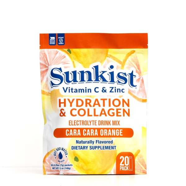 The Frozen Bean Sunkist Collagen + Hydration Cara-Cara Orange Electrolyte Drink Mix (Pack of 20), Energy Drink with Electrolytes, Vitamin C, Zinc Collagen Peptides