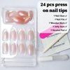 Bellelfin 24Pcs Short Oval Press on Nails Almond Fake Nails with Aurora Glitter Designs, Full Cover False Nail Nude Acrylic Nails Press Ons Reusable Glue on Press Nails for Women Fingernails Decor