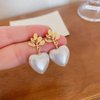 Sttiafay Vintage Pearl Heart Drop Earrings Gold Leaf Pearl Earrings White Pearl Heart Earrings Bridal Pearl Stud Earrings Jewelry for Women