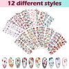 168 Pieces 12 Sheets Full Wraps Nail Polish Stickers Flower Print Self-Adhesive Nail Art Decal Strips Manicure Kits Colorful Flower Full Cover Nail Decal Strips with Nail File (Bright Style)