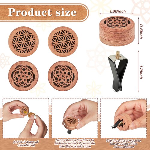 4 Pcs Essential Oil Car Diffuser Car Aromatherapy Wood Diffuser Car Oil Diffusers Lava Stone Aroma Diffuser for Car Air Freshener Diffuser with Vent Clip, 2 Styles (Elegant)