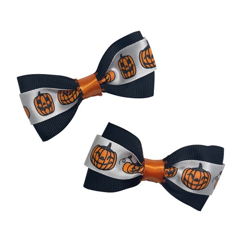 Halloween Fall Pumpkin Girls Hair Bow Set, Little Girl Bows, Pigtail Hair Bows, Toddler Hair Bows,