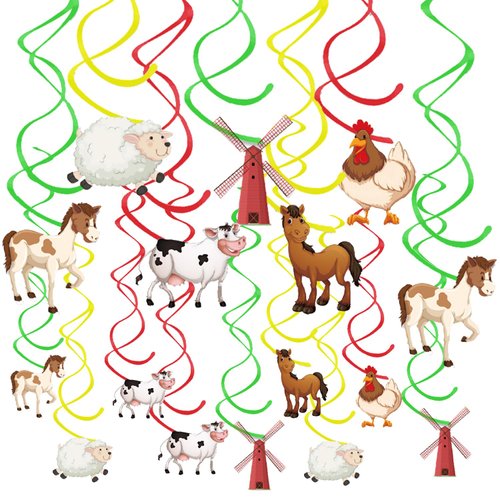 Farm Hanging Swirl - 24PCS Party Decorations for Boys Kids Theme Birthday Party Supplies Farm Hanging Spiral Decor (Farm)