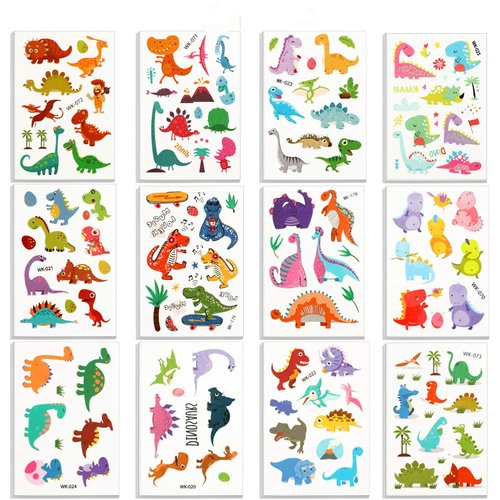 24 Pieces Temporary Tattoos, Fake Tattoo Sticker Party Favors for Goodie Bags Birthdays and Party Events (Dinosaur Tattoos)