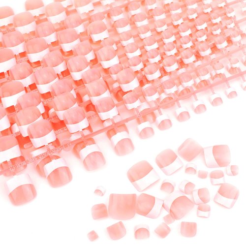 Mwoot 240Pcs Natural Fake Toenail Tips Set, Nail Art Toe Decoration Full Cover Pink White French False Toe Nail Tips for DIY Salon Foot Manicure Sticker Tools
