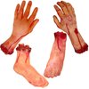 LOSFOTBO 4 Pieces Halloween Fake Human Body Parts Severed Hands Feet Set Scary Bloody Broken Body Part Halloween Decorations for Haunted House Decoration and Halloween Party.