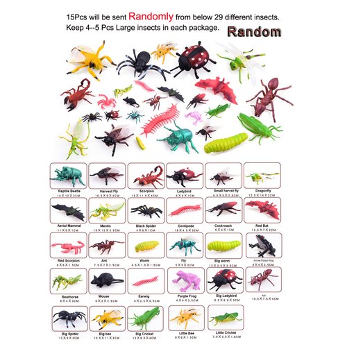 PINOWU 27pcs Bug Toy Figures Playset for Kids Boys, 2-6” Fake Bug Insects - Fake Spiders, Cockroaches, Scorpions, Crickets, Lady Bugs, Butterflies and Worms for Education and Christmas Party Favors