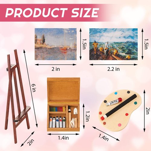 Skylety 3 Pieces 1:12 Miniature Dollhouse Painting Tool Accessories Set Wooden Easel Oil Painting Furniture Decoration Miniature Palette Watercolor Box Miniature Dollhouse Furniture Painting for Dolls