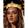Yean Gold Leaf Wedding Headband LED Raw Quartz Hair Band Fairy Headpiece Ligth Up Hair Accessories for Women and Girls
