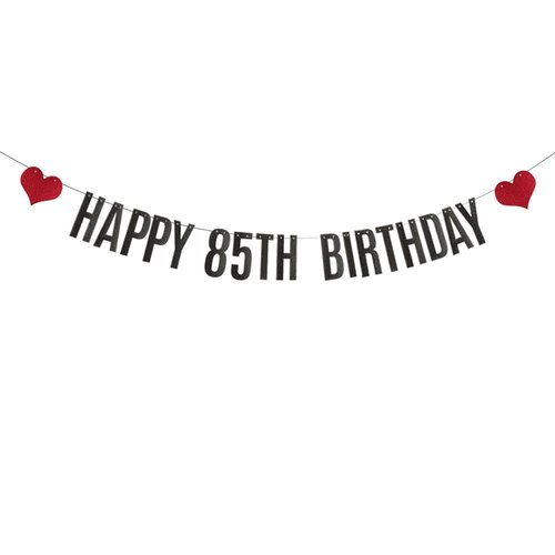 ABCpartyland Black Glitter Happy 85th Birthday Banner,85th Birthday Party Decorations Supplies, Pre-Strung,Letters Black,HAPPY 85TH BIRTHDAY