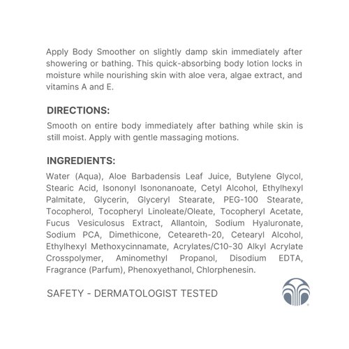 Nu Skin Body Smoother | Luxurious Moisture-Locking Body Lotion with Aloe Vera, Algae Extract, Vitamins A and E for Optimal Skin Nourishment and Hydration | Quick-Absorbing Formula | 8.4 Fl Oz | 1 Pack