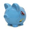 Child to Cherish Ceramic Piggy Bank for Boys, Construction Trucks, Blue