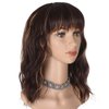 morvally Short Mix Brown Wavy Bob Wig with Bangs for Women 16 Inches Natural Synthetic Hair Wavy Wigs