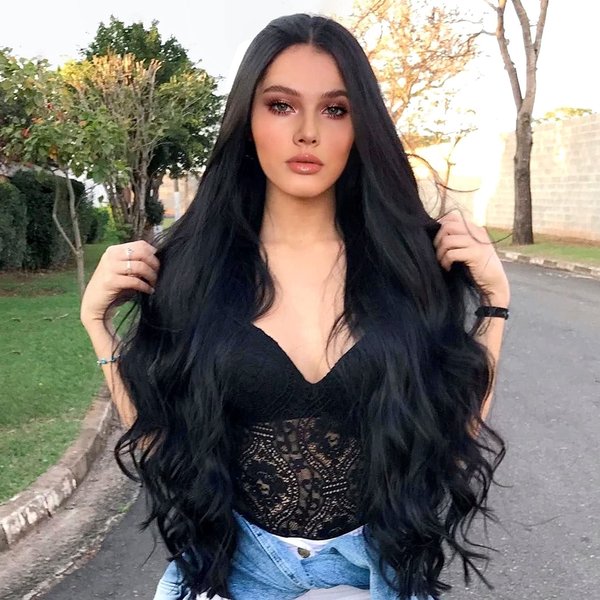 Onpep Black Long Wavy Curly Hair Wig Charming Natural Looking Heat Resistant Synthetic Wigs for Women