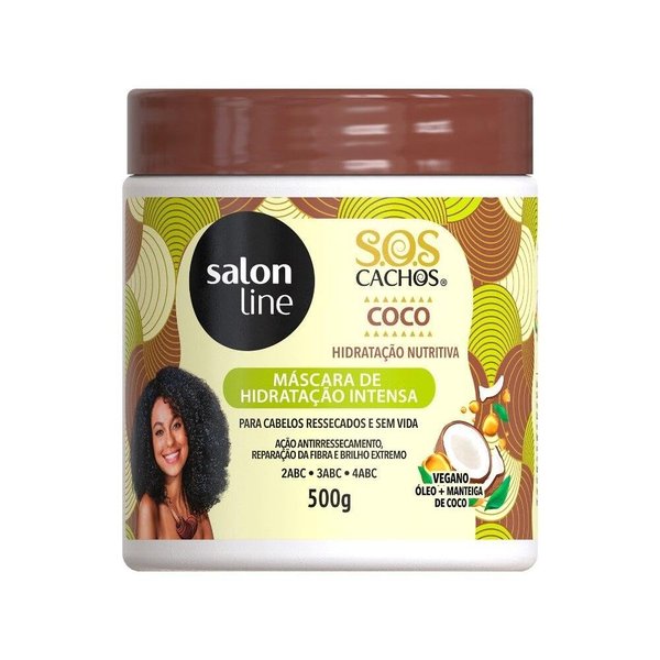 Salon Line - Linha SOS Cachos (Oleo de Coco) - Mascara de Hidratacao Intensa 500 Gr - (SOS Curls (Coconut Oil) Collection - Deep Treatment Moisturizing Mask Net 17.63 Oz)