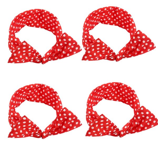 AHONEY 4 Pack Bandanas For Women, Wire Headband Retro Bowknot Polka Dot Wire Hair Holders Red Hairband, 4 Pieces