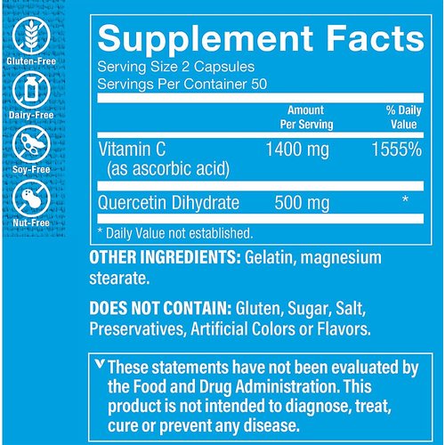 The Vitamin Shoppe Quercetin + Vitamin C, Citrus Free, Antioxidant That Supports A Healthy Immune for All Seasons (100 Capsules)