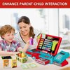 HYES Kids Cash Register Toy Playset with Real Calculator, Toddler Pretend Play Store incl Scanner/Credit Card/Play Money/Conveyor/Food Toys, Learning Toys Gifts for Boys Ages 4-8 8-12, Red