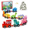 EDUJOY Toddler Toys for 2 Year Old Boy Easter Birthday Gifts, Wooden Dinosaur Train Set Montessori Toys for 2 Year Old, Learning Dinosaur Toys for Kids Ages 2-4 Boys Girls Toddler Toys 2-3