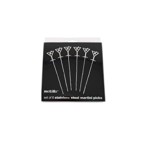 Prodyne Stainless Steel Martini Glass Cocktail Picks, Set of 6