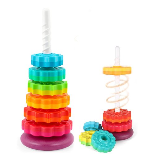 Eivaai Baby Spinning Stacking Toys Sensory Toys for Toddlers 1-3, Rainbow Ring Spin Montessori Toys for Babies 12 Months, Autism Learning Toy for 1 2 3 One Year Old Girl Boy Christmas Birthday Gifts