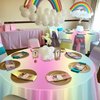 QUERICKY 9 Pack Pastel Rainbow Tablecloths for Round Table, 84x84'' Pastel Rainbow Plastic Round Table Cover for Girls Rainbow Birthday Party Decorations Princess Party Baby Shower Party Supplies