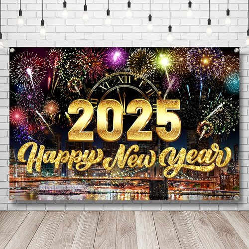 Happy New Year Colorful 2025 Banner, New Years Eve Party Supplies Colorful Backdrop 2025 Happy New Year Decorations 2025 Happy New Year Banner 2025 Nye Banner for New Years Eve Party Supplies 2025