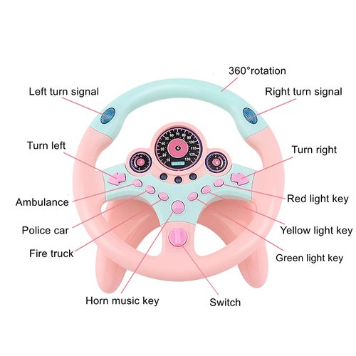 XHSP Steering Wheel Toy with Lights Music, Simulated Driving for Toddlers Pretend Play Toy Adsorption Driving Wheel for Kids (Style 1)