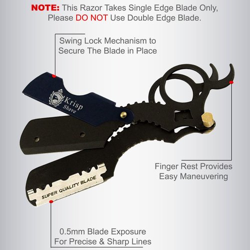 Professional Classic Straight Edge Barber Razor For Close Shaving - Salon Quality Manual Men's Beard Cut Throat Finger Razor Shavette With 10 Shaving Blades By Krisp Shave