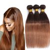 10A Ombre Human Hair Bundles Straight Bundles Brazilian 100% Unprocessed Virgin Remy Hair Bundles Straight Ombre Hair 2 Tone Black to Honey Brown Human Hair Extensions (T4/30, 14 16 18)
