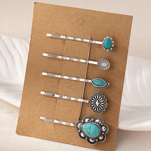 KOVOLITU Women&#39;s Western Turquoise Hair Clips Set of 5 Decorative Bobby Pins Boho Hair Barrettes