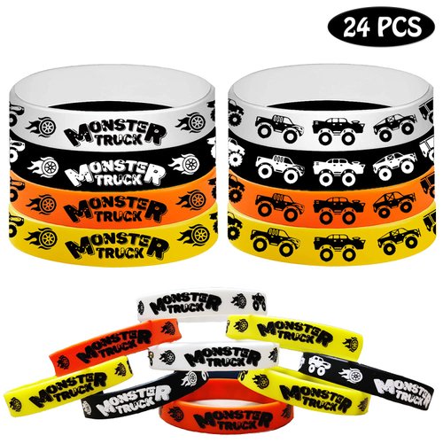 CupaPlay 24PCS Monster Truck Theme Rubber Silicone Wristbands -Birthday Party Favors Party Supplies Decorations