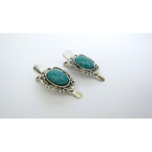 Generic 2 extra small metal turquoise blue stone alligator hair clip fine thin hair