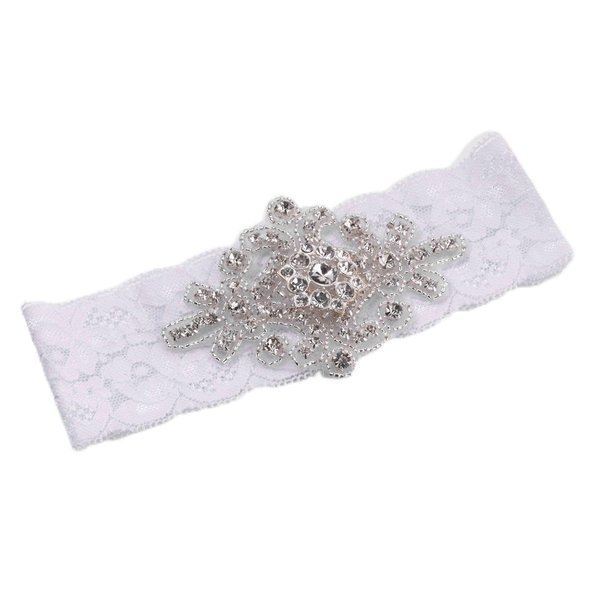Lillian Rose White Elegant Jeweled Lace Leg Garter Prom Wedding, One Size