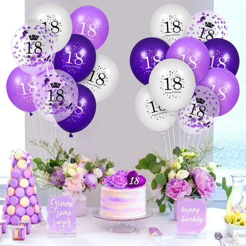 18th Purple Birthday Balloons Decorations, 16PCS Purple White Happy 18th Birthday Confetti Latex Balloons for Girls Boys Happy Birthday Party Wedding Anniversary Indoor Outdoor Party Supplies,12 Inch