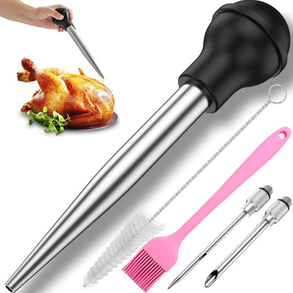 Yoki Peony Stainless Steel Turkey Baster Baster Syringe for Cooking, Meat Injector Syringe