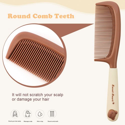 TCOTBE 2 Pack Women's Detangling Comb - Cute Styling Handle, Fine-Tooth Dressing and Haircut Comb for Wet or Dry Hair