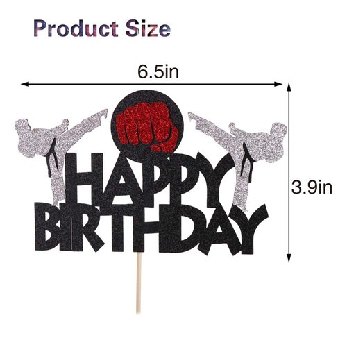Anxdh karate cake top hat, taekwondo theme cake top hat, karate happy birthday party supplies sparkling black decoration
