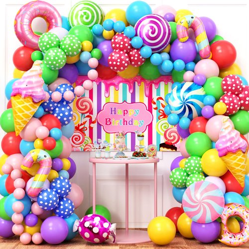 Mishopy 160 Candyland Party Decorations Two Sweet Birthday Party Supplies Colorful Ice Cream Donut Balloon Arch Garland Kit Backdrop Kids Girls Candy Candyland Themed Party Decorations Decor