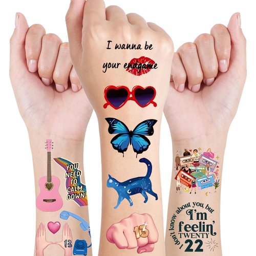 Music Tattoos 54 Pcs TS Fans Birthday Party Decorations, TS Music Party Merch, Birthday Party Supplies, Hand Face Cute Tattoos for Kids Teens Adult, Concert Girls Accessories, Gifts for Music Lovers